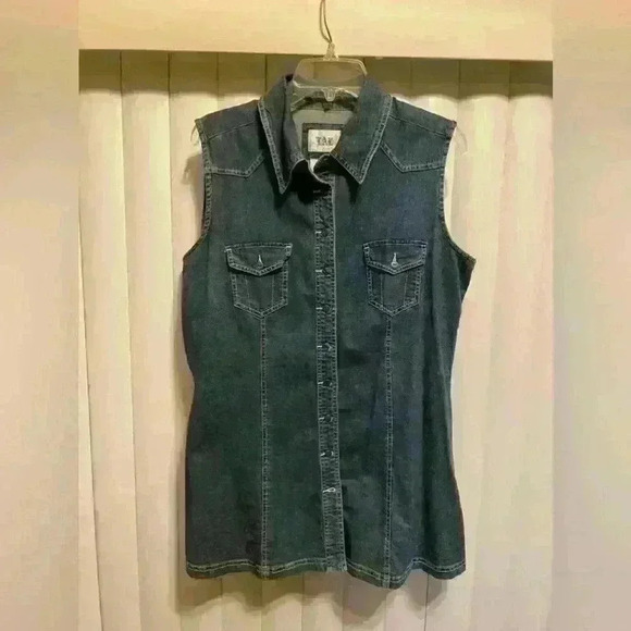 Live a Little Jackets & Blazers - LAL Women's Denim Dress Long Shirt Size Large Sleeveless Cotton.Great condition
